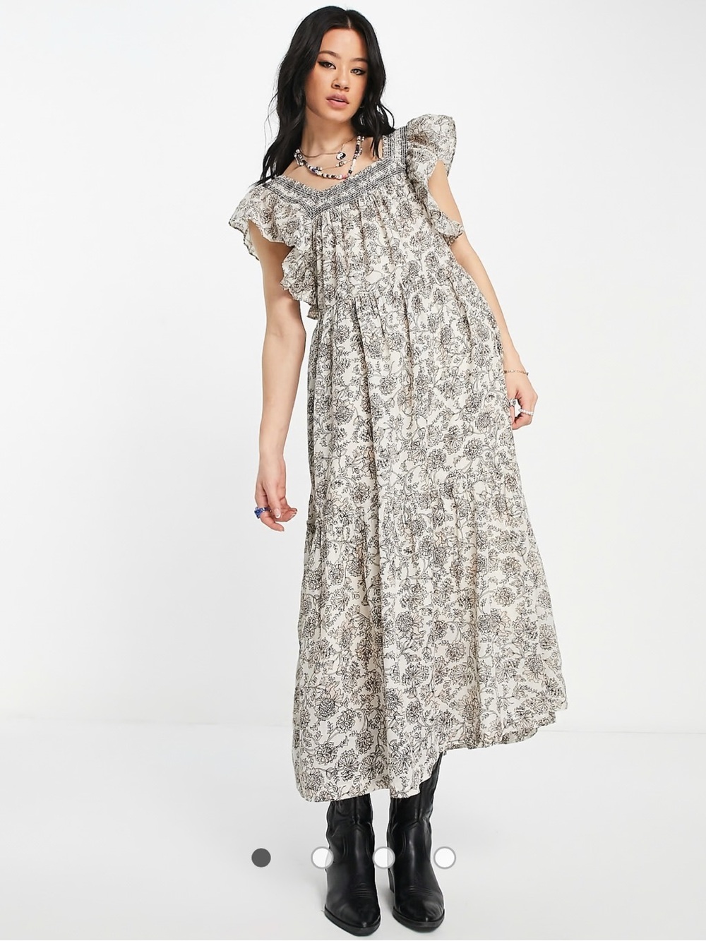 Free People Smocked Ruffle Sleeve Maxi Dress